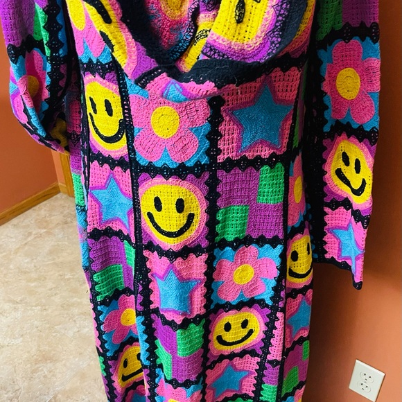 Colorful Crochet Cardigan dusterwith Smiley Faces. Smile all day!! - Picture 7 of 16